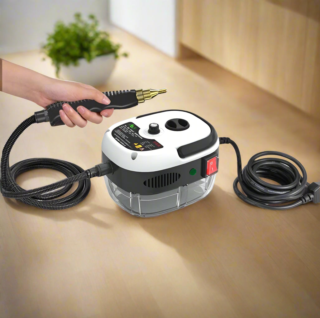 High-power steam cleaner with large capacity tank for home and car cleaning, featuring adjustable steam control and long reac