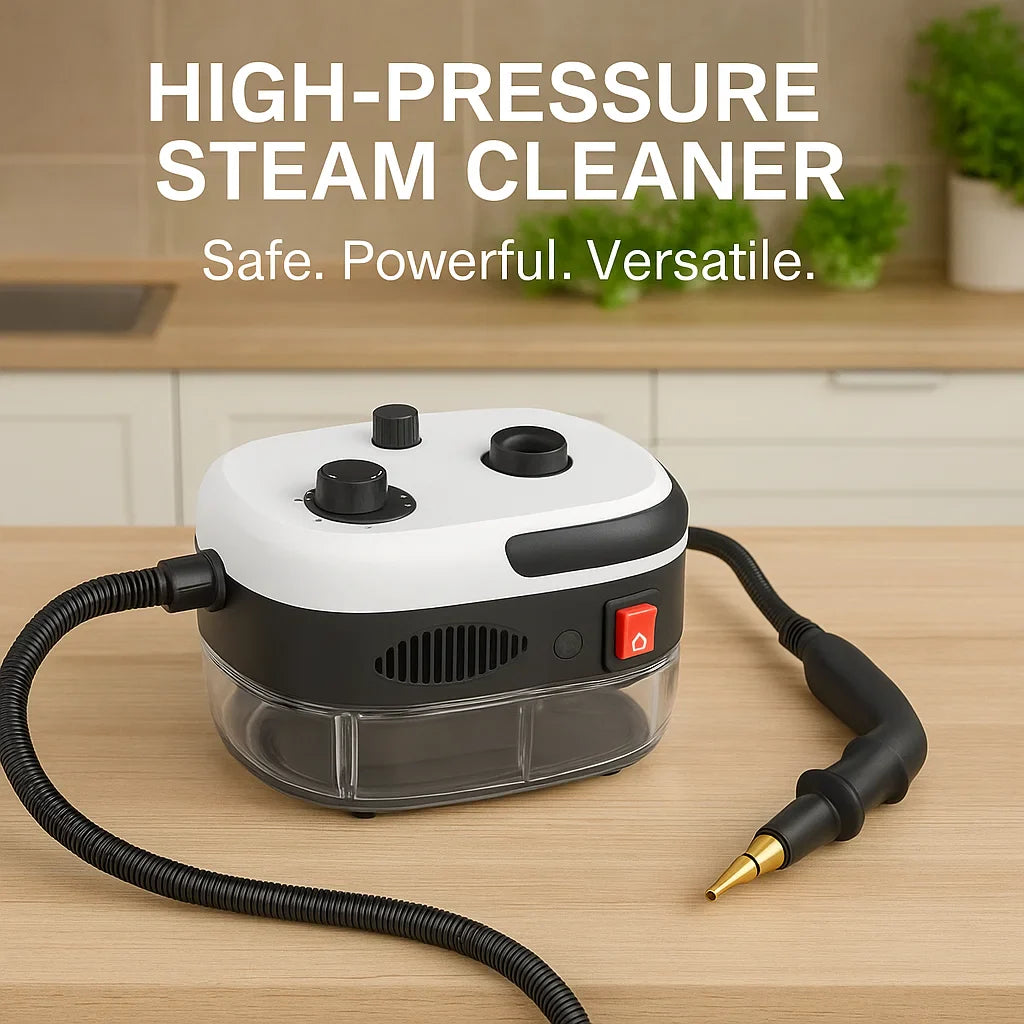 High-power steam cleaner with large capacity tank for home and car cleaning, featuring adjustable steam control and long reac