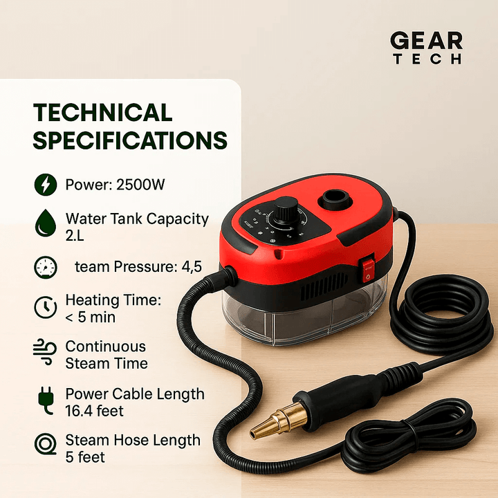 High-power steam cleaner with large capacity tank for home and car cleaning, featuring adjustable steam control and long reac