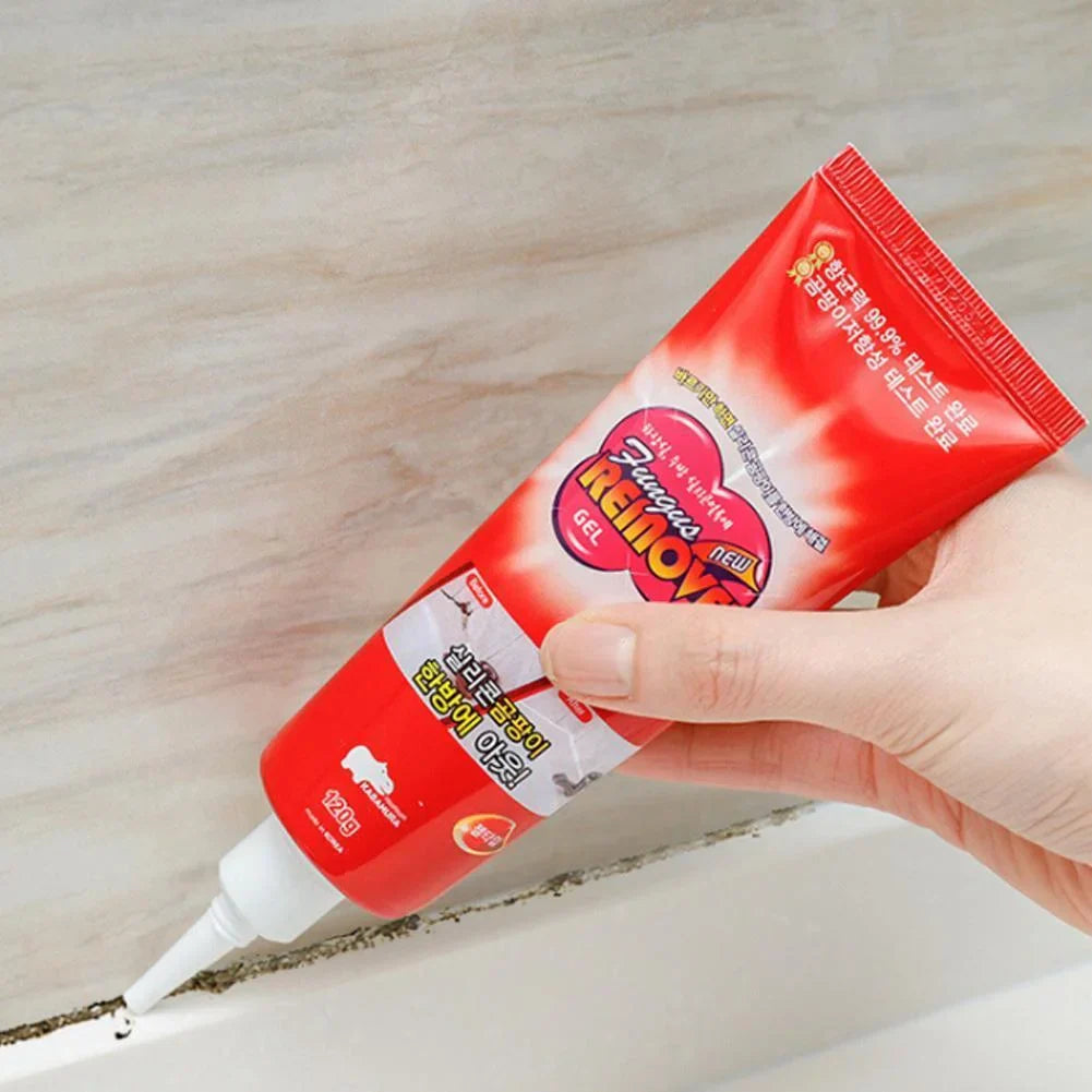 "Household Mold Remover Gel - Clear gel tube; removes stubborn mold stains; ideal for bathroom and kitchen cleaning."
