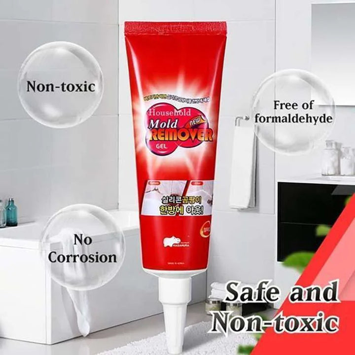 "Household Mold Remover Gel - Clear gel tube; removes stubborn mold stains; ideal for bathroom and kitchen cleaning."