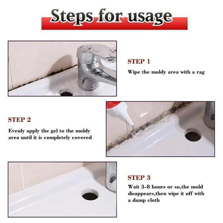 "Household Mold Remover Gel - Clear gel tube; removes stubborn mold stains; ideal for bathroom and kitchen cleaning."