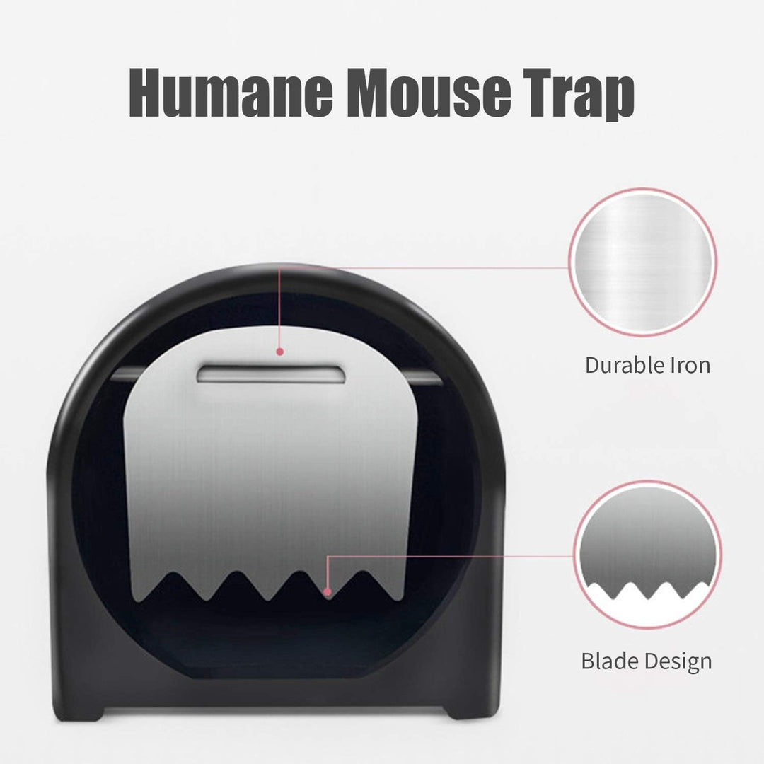 "Humane rat trap cage with self-locking door, sleek black ABS plastic, safe for kids and pets, ideal for indoor rodent contro