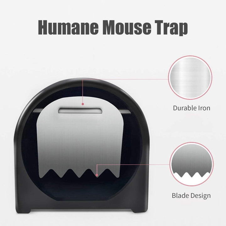 "Humane rat trap cage with self-locking door, sleek black ABS plastic, safe for kids and pets, ideal for indoor rodent contro