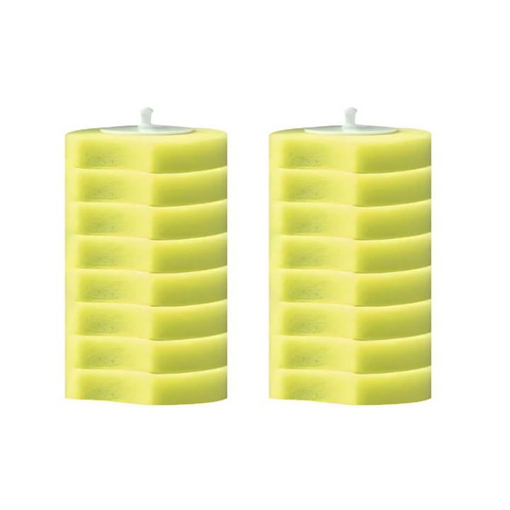 Hygienic disposable toilet brush with ergonomic handle and pre-loaded detergent sponge for eco-friendly cleaning.