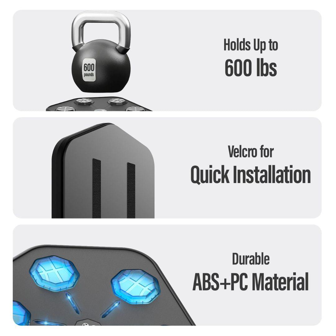 "Interactive music boxing machine for adults & kids, with adjustable settings, shown in use with vibrant background and icons