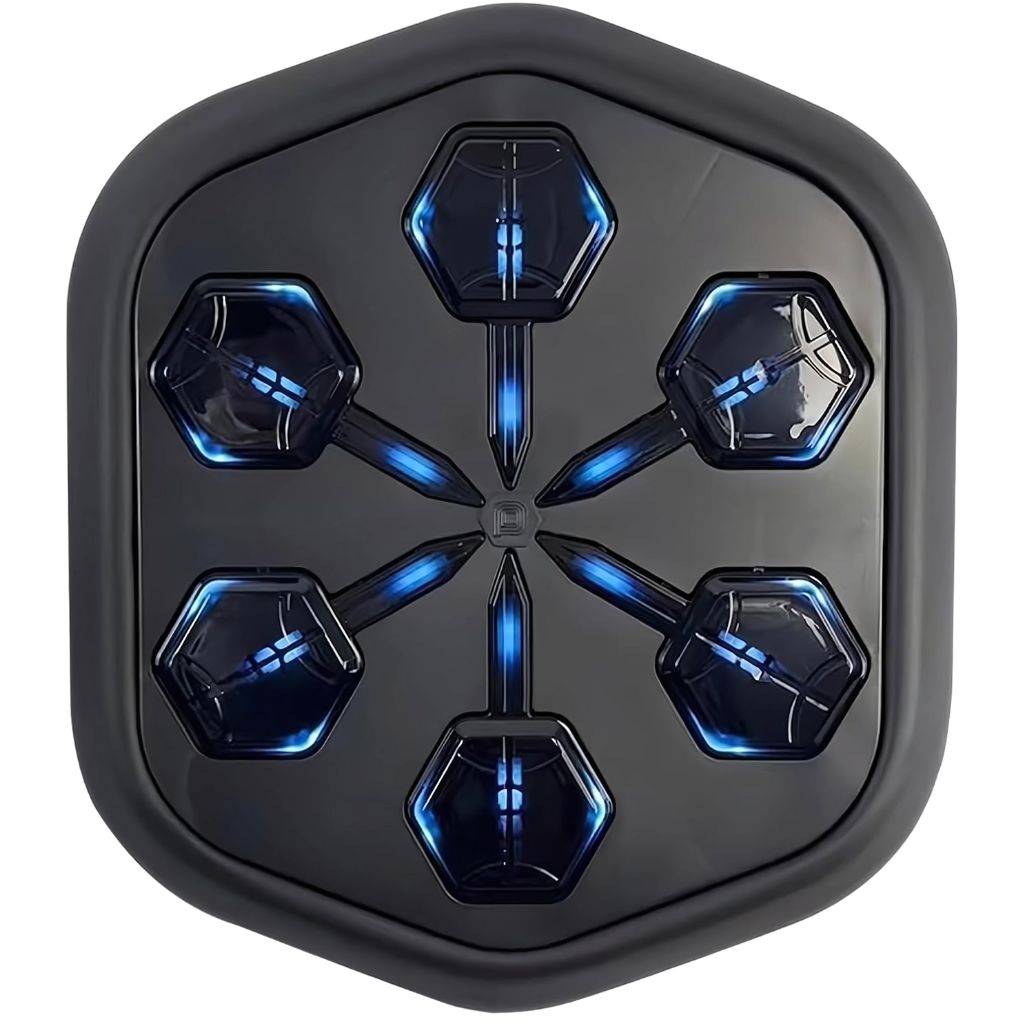 "Interactive music boxing trainer with sleek design, large impact surface, and digital display for enhanced fitness sessions.