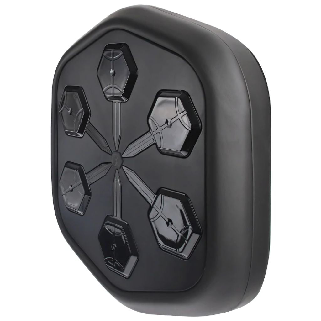 "Interactive music boxing trainer with sleek design, large impact surface, and digital display for enhanced fitness sessions.