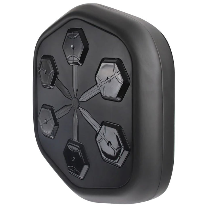 "Interactive music boxing trainer with sleek design, large impact surface, and digital display for enhanced fitness sessions.