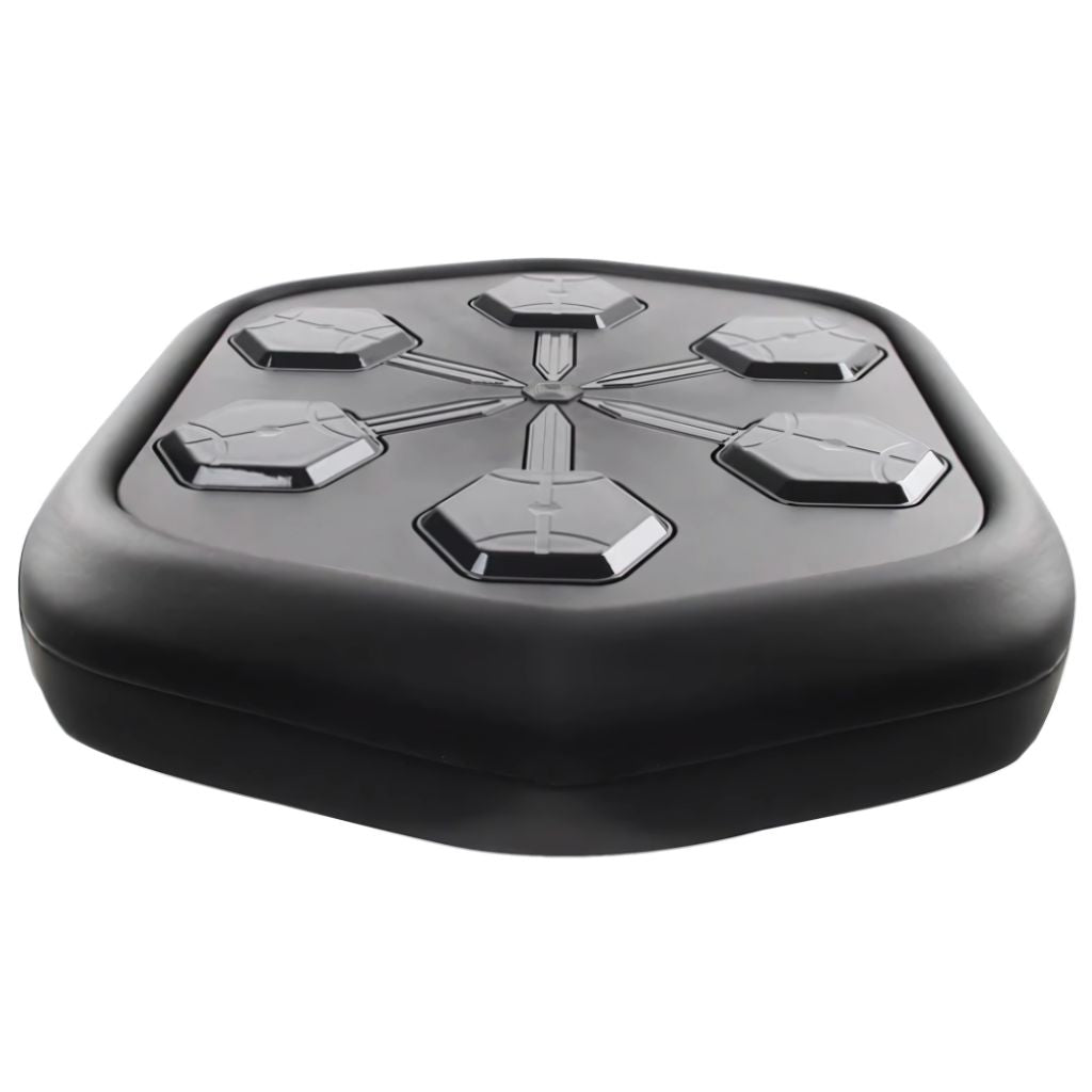 "Interactive music boxing trainer with sleek design, large impact surface, and digital display for enhanced fitness sessions.