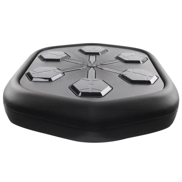 "Interactive music boxing trainer with sleek design, large impact surface, and digital display for enhanced fitness sessions.