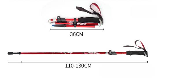 Lightweight foldable aluminium hiking poles with ergonomic EVA foam grips, ideal for trekking on various terrains.