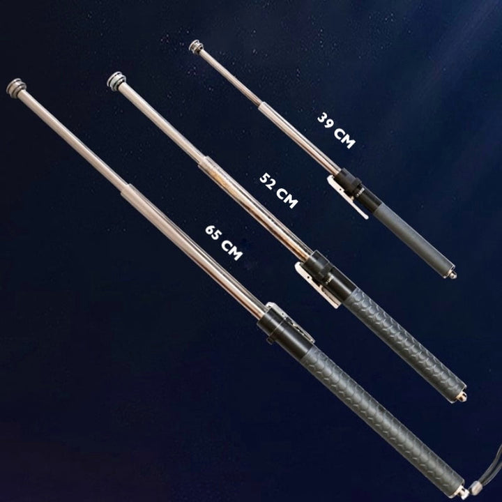 "Men's automatic self-defense walking stick, lightweight alloy, compact design, anti-slip grip, outdoor and urban use"