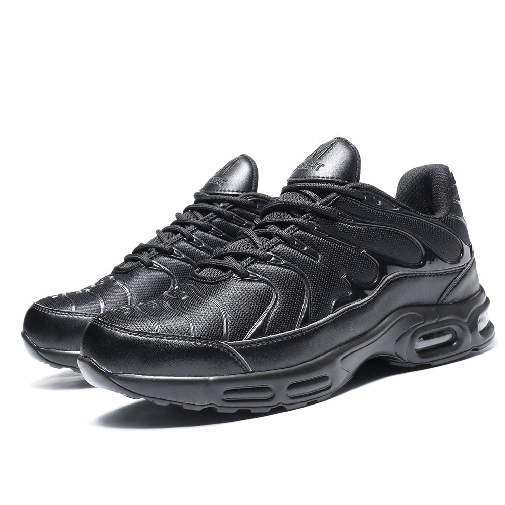 "Men's black waterproof safety shoes with steel toe, lightweight design, slip-resistant sole, ideal for workplace safety."