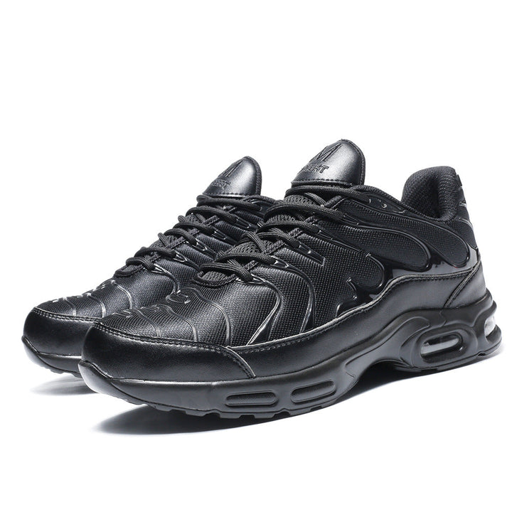 "Men's black waterproof safety shoes with steel toe, lightweight design, slip-resistant sole, ideal for workplace safety."