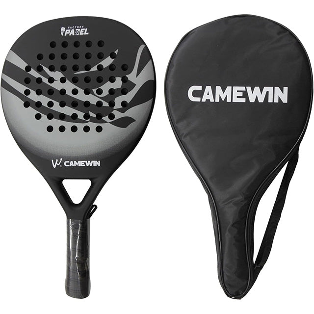 "Men’s carbon fibre paddle tennis racket, sleek design, ergonomic grip, lightweight for power and control on the court."