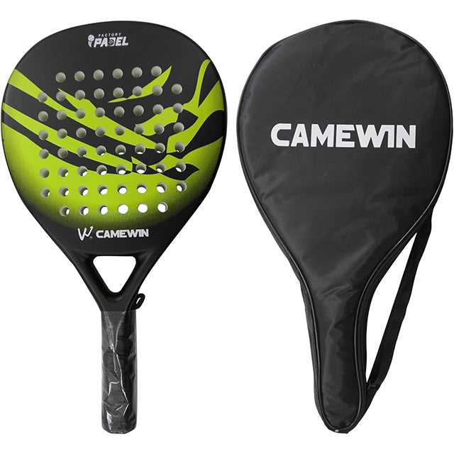 "Men’s carbon fibre paddle tennis racket, sleek design, ergonomic grip, lightweight for power and control on the court."