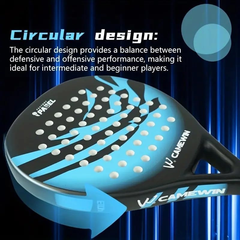 "Men’s carbon fibre paddle tennis racket, sleek design, ergonomic grip, lightweight for power and control on the court."