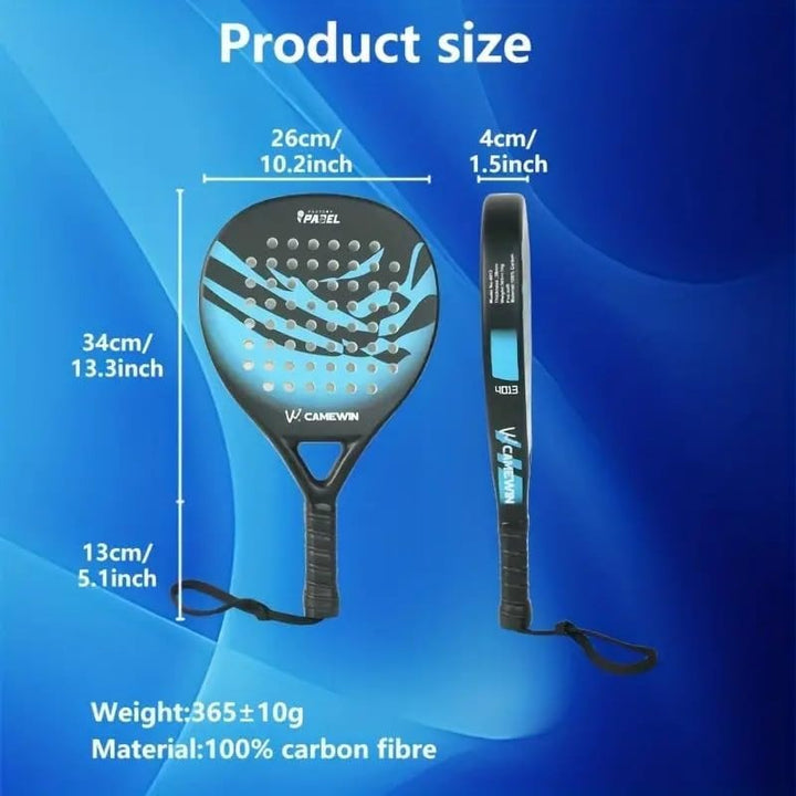 "Men’s carbon fibre paddle tennis racket, sleek design, ergonomic grip, lightweight for power and control on the court."