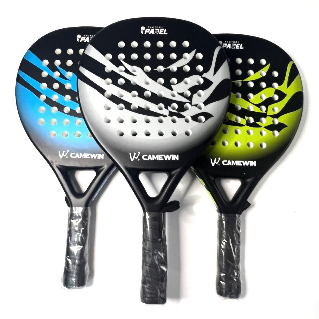 "Men’s carbon fibre paddle tennis racket, sleek design, ergonomic grip, lightweight for power and control on the court."