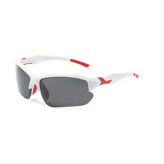 "Men's polarized sports sunglasses with black lightweight frame, ideal for outdoor activities, provide UV400 protection."