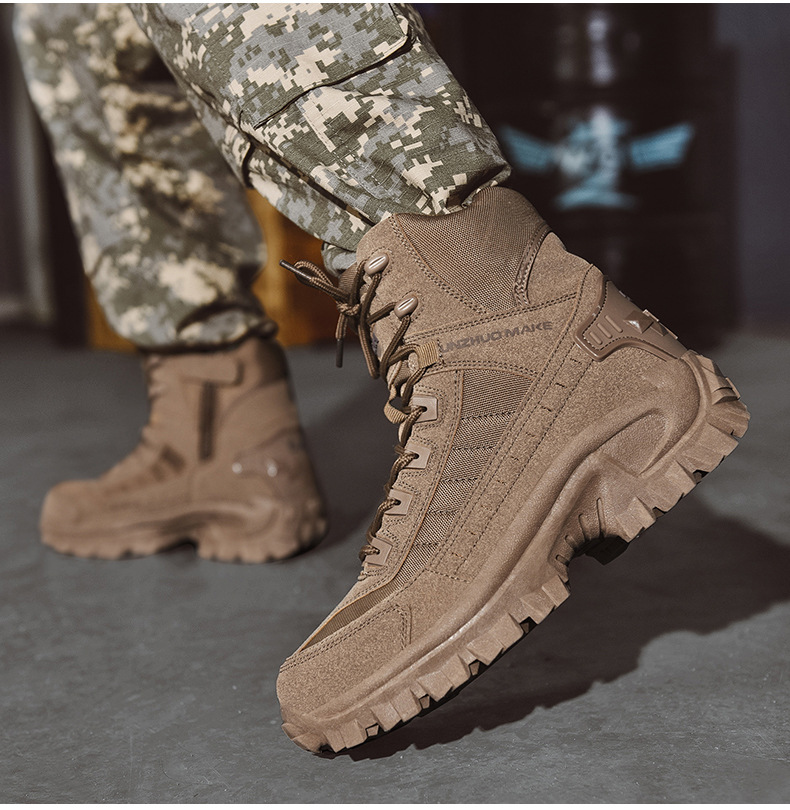 "Men's Qamar Tactical Winter Boots, black leather, rugged design, cozy lining, solid grip, perfect for winter wear."
