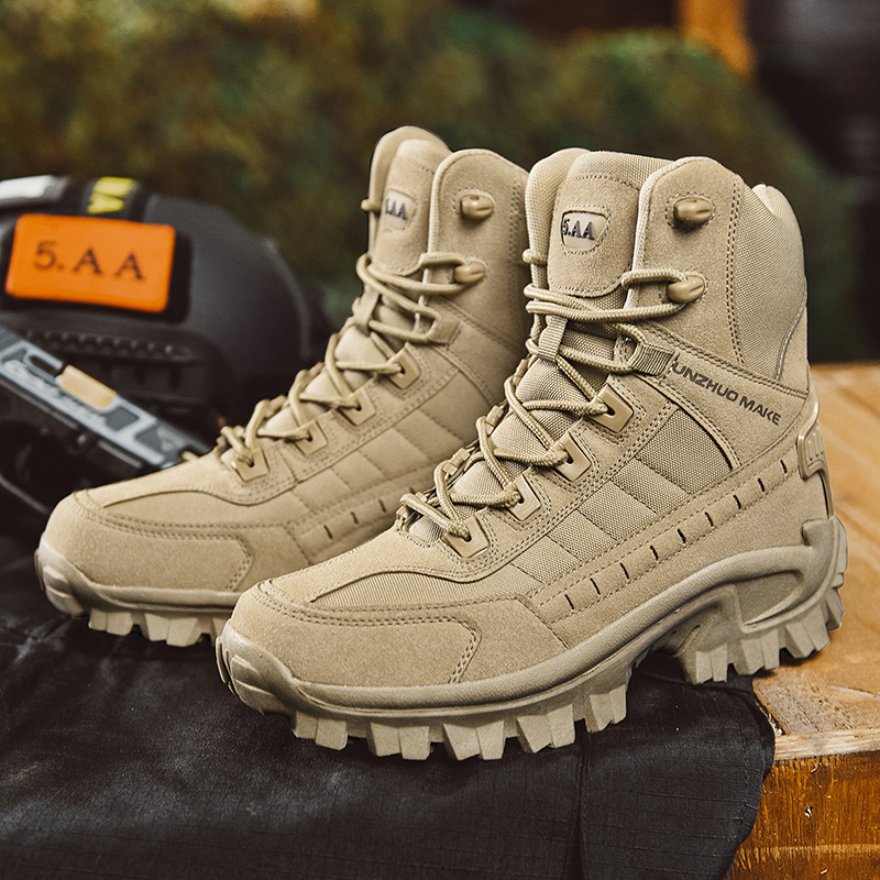"Men's Qamar Tactical Winter Boots, black leather, rugged design, cozy lining, solid grip, perfect for winter wear."