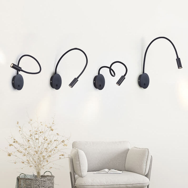 Modern 360° LED wall lamp, black and white, sleek design, aluminum and silicon, adjustable light, perfect for reading ambianc