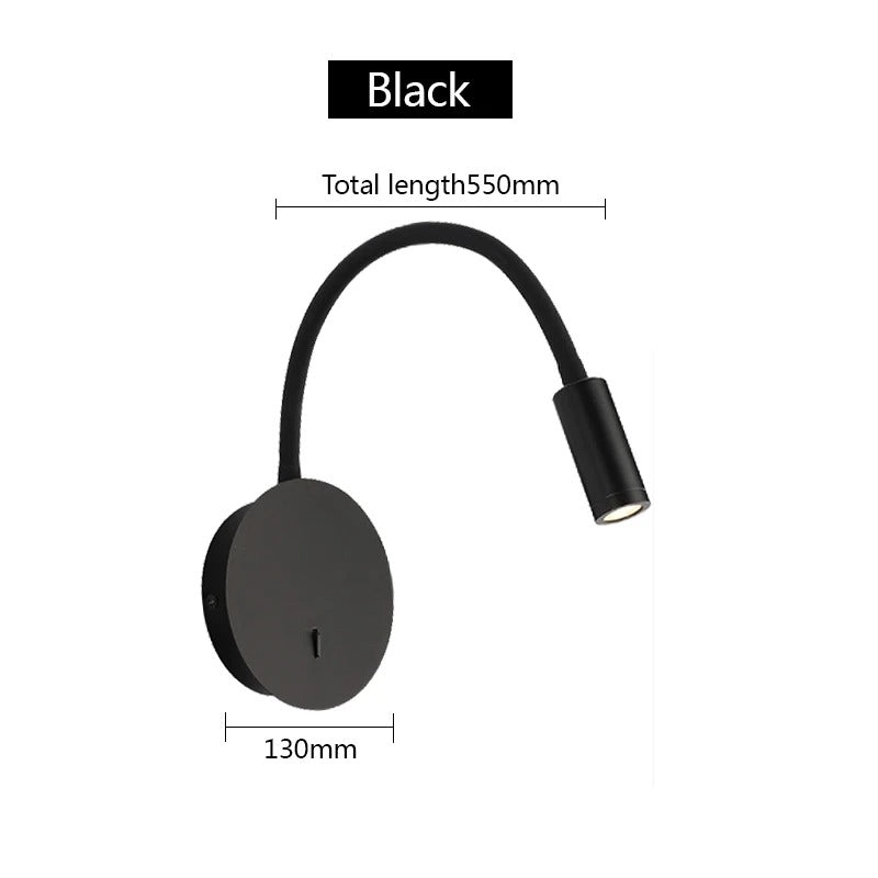 Modern 360° LED wall lamp, black and white, sleek design, aluminum and silicon, adjustable light, perfect for reading ambianc