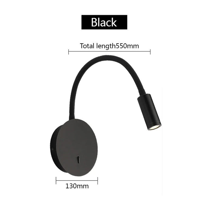 Modern 360° LED wall lamp, black and white, sleek design, aluminum and silicon, adjustable light, perfect for reading ambianc