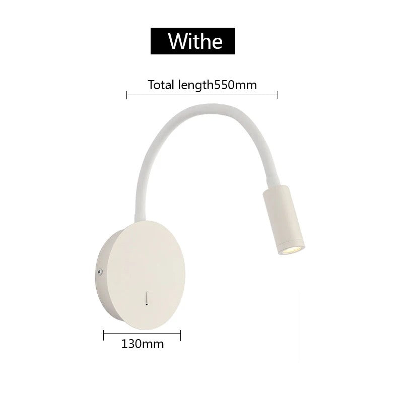 Modern 360° LED wall lamp, black and white, sleek design, aluminum and silicon, adjustable light, perfect for reading ambianc