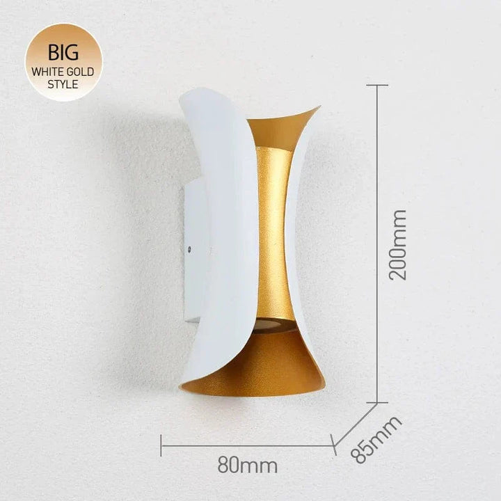 Modern waterproof LED wall light, sleek aluminium, IP65 rating, indoor/outdoor use, warm white glow, available in black.