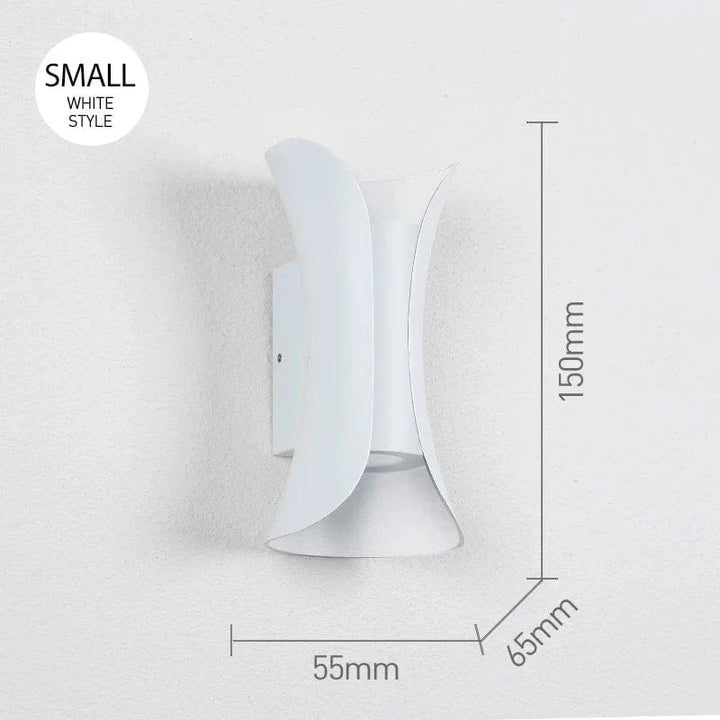 Modern waterproof LED wall light, sleek aluminium, IP65 rating, indoor/outdoor use, warm white glow, available in black.