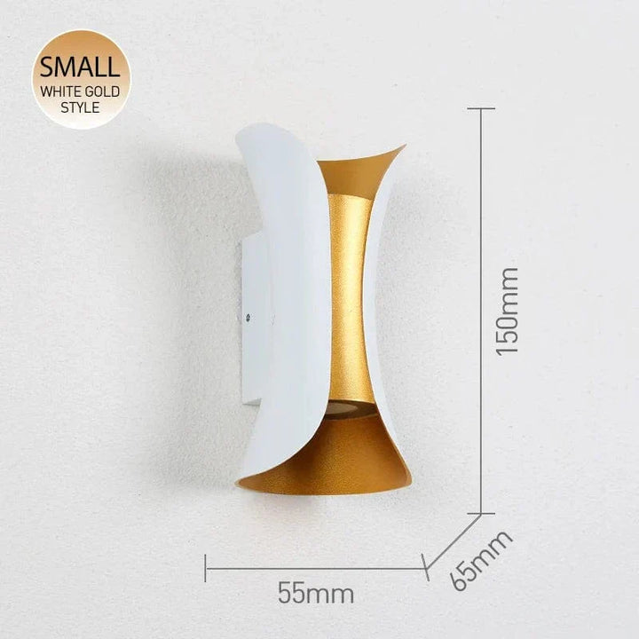 Modern waterproof LED wall light, sleek aluminium, IP65 rating, indoor/outdoor use, warm white glow, available in black.