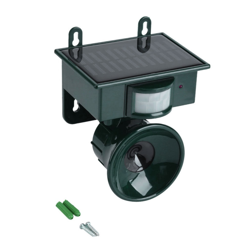 "Motion Sensor Bird Deterrent with sound, for crows and pigeons, in a weather-resistant design suitable for outdoor use."