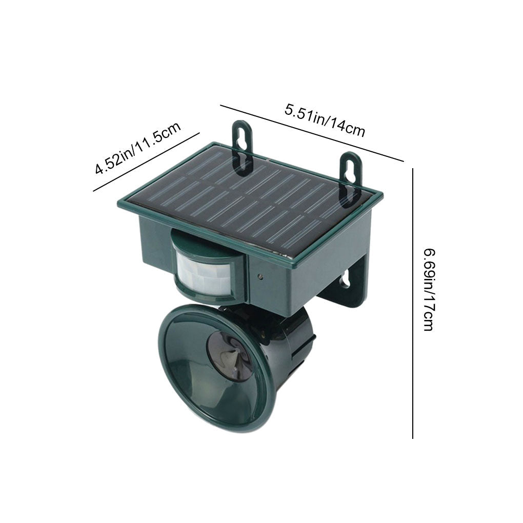 "Motion Sensor Bird Deterrent with sound, for crows and pigeons, in a weather-resistant design suitable for outdoor use."