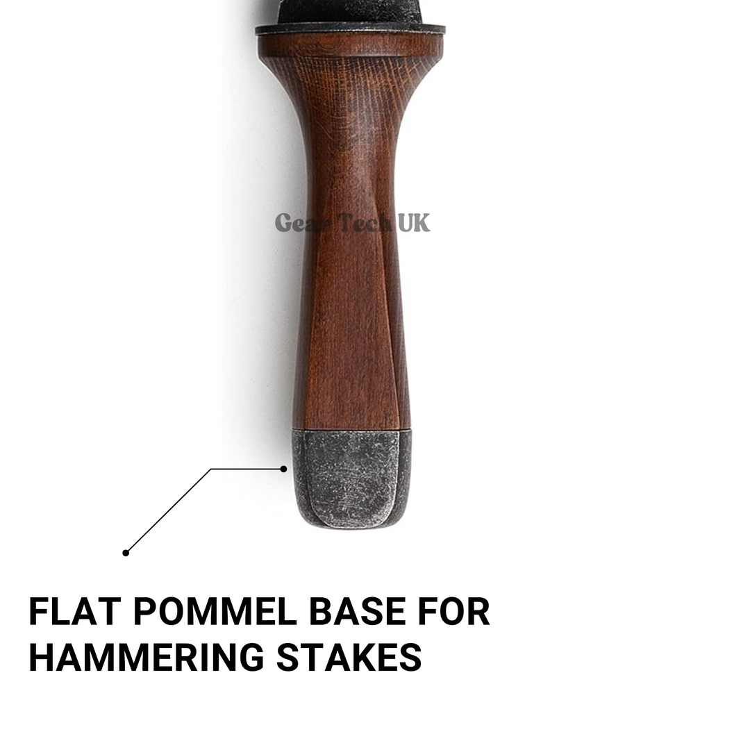 "Multi-Purpose Hori Hori Garden Knife with stainless steel blade and walnut handle for camping, foraging, and gardening."