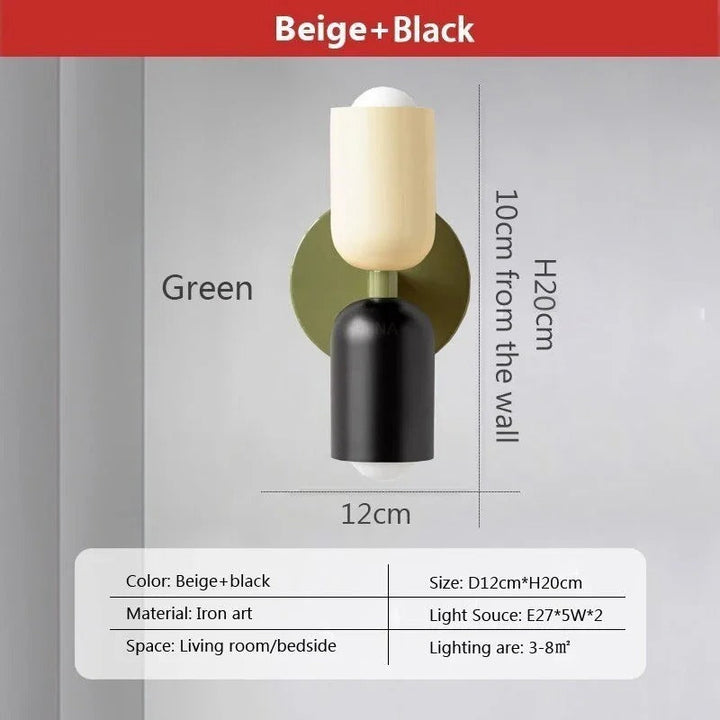 Nordic double-headed LED wall lamp with minimalist design, cozy ambiance, ideal for living room or bedroom accent lighting.