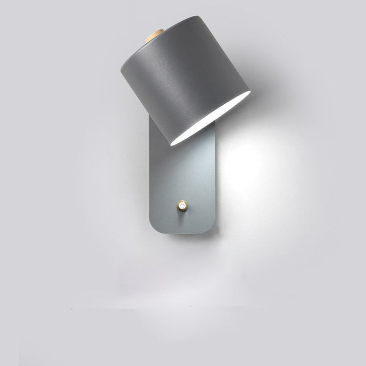 Nordic LED Wall Sconce with switch, sleek design, green color, metal and wood, contemporary lighting, minimalist elegance.
