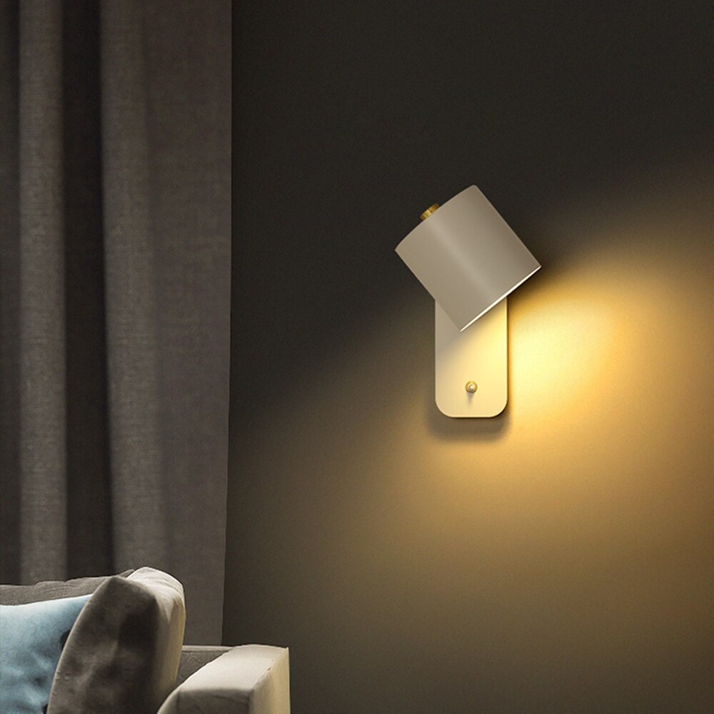 Nordic LED Wall Sconce with switch, sleek design, green color, metal and wood, contemporary lighting, minimalist elegance.