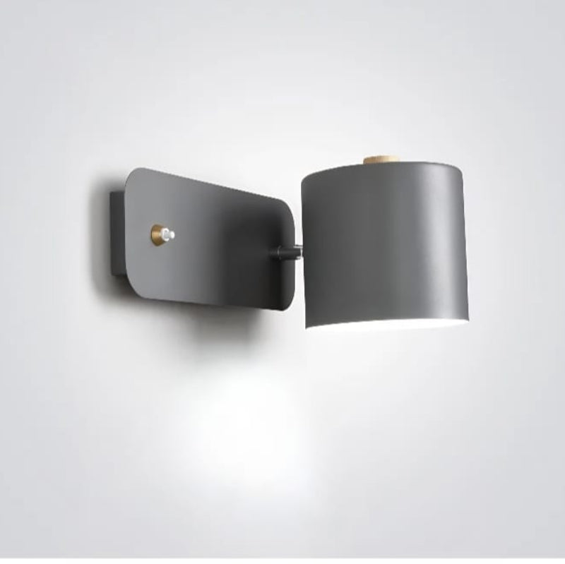 Nordic LED Wall Sconce with switch, sleek design, green color, metal and wood, contemporary lighting, minimalist elegance.