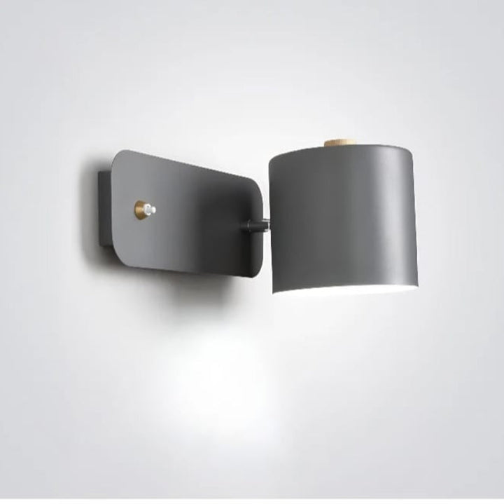 Nordic LED Wall Sconce with switch, sleek design, green color, metal and wood, contemporary lighting, minimalist elegance.