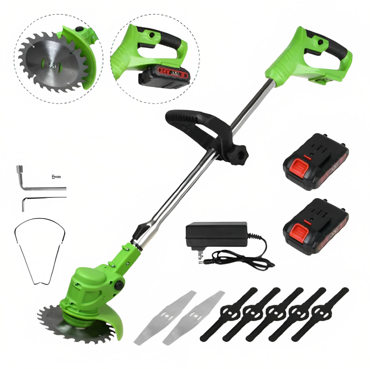 "Powerful cordless electric weed eater with ergonomic handle, lightweight design, perfect for tackling tough grass and weeds.