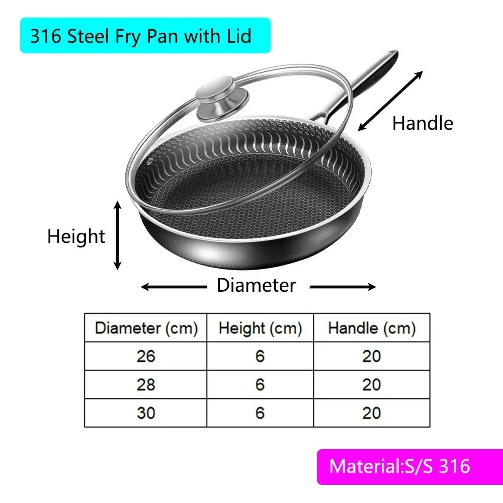 "Premium honeycomb non-stick stainless steel wok, featuring ergonomic handles and unique heat-conductive pattern."