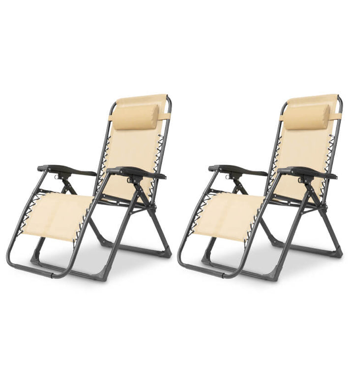 "Premium zero gravity folding chair with headrest, ergonomic design, black fabric, foldable, perfect for outdoor relaxation."