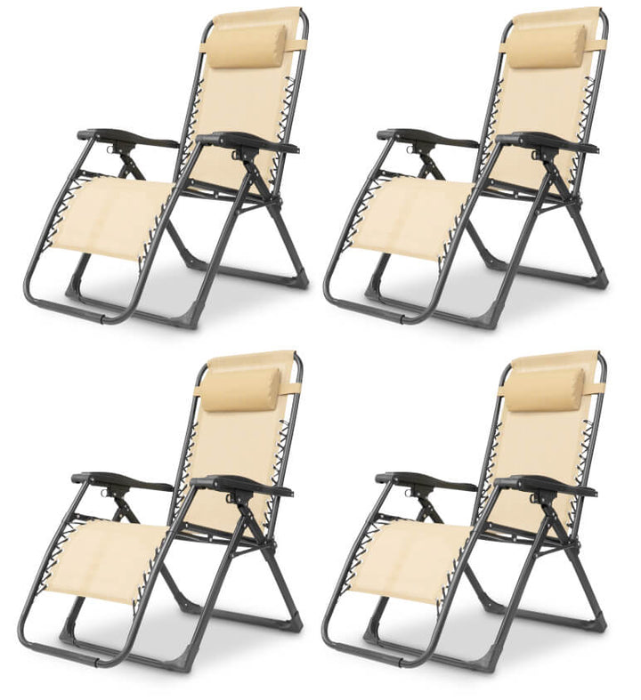 "Premium zero gravity folding chair with headrest, ergonomic design, black fabric, foldable, perfect for outdoor relaxation."