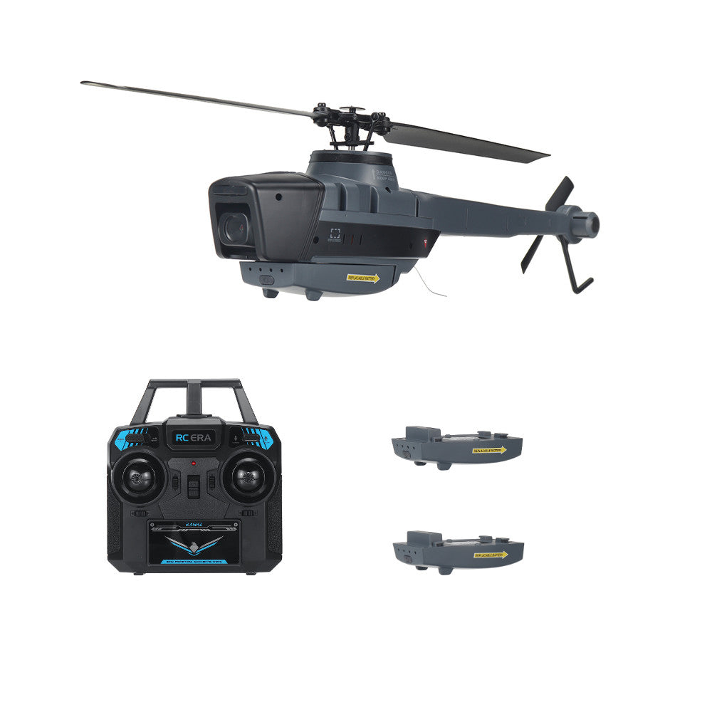 RC Helicopter with 1080P camera, robust frame, vibrant blades, flybarless, ideal for stable aerial photography and stunts.