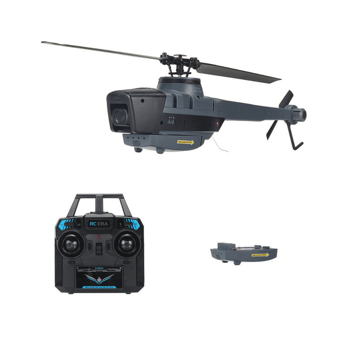 RC Helicopter with 1080P camera, robust frame, vibrant blades, flybarless, ideal for stable aerial photography and stunts.
