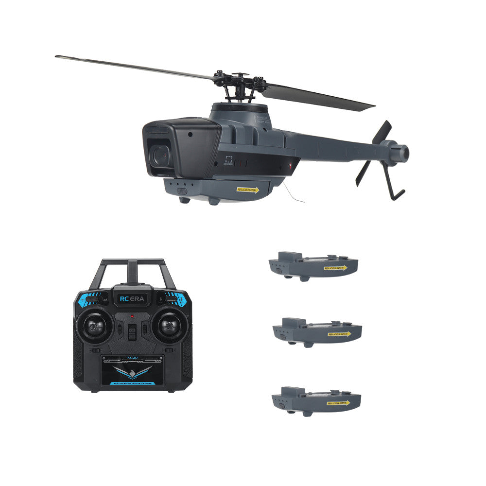 RC Helicopter with 1080P camera, robust frame, vibrant blades, flybarless, ideal for stable aerial photography and stunts.