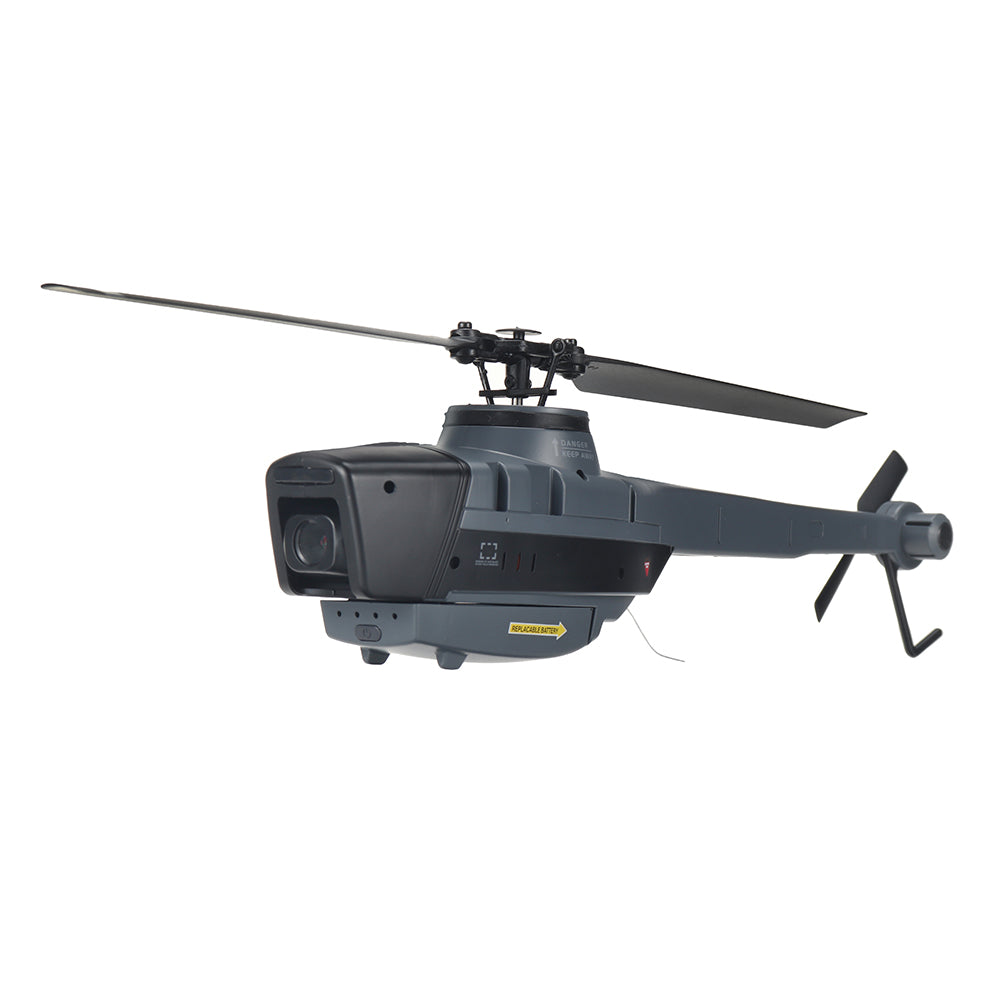 RC Helicopter with 1080P camera, robust frame, vibrant blades, flybarless, ideal for stable aerial photography and stunts.